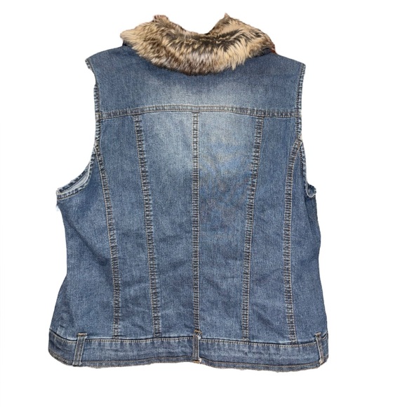 Baccini Denim Vest Faux-Fur Collar (removable) Zip Front Blue Size L S4 - Picture 3 of 4